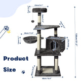 Cat Scratching Posts: Large Grey Cat Tree Tower Condo with Scratching Post Bed