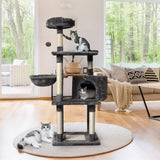Cat Scratching Posts: Large Grey Cat Tree Tower Condo with Scratching Post Bed
