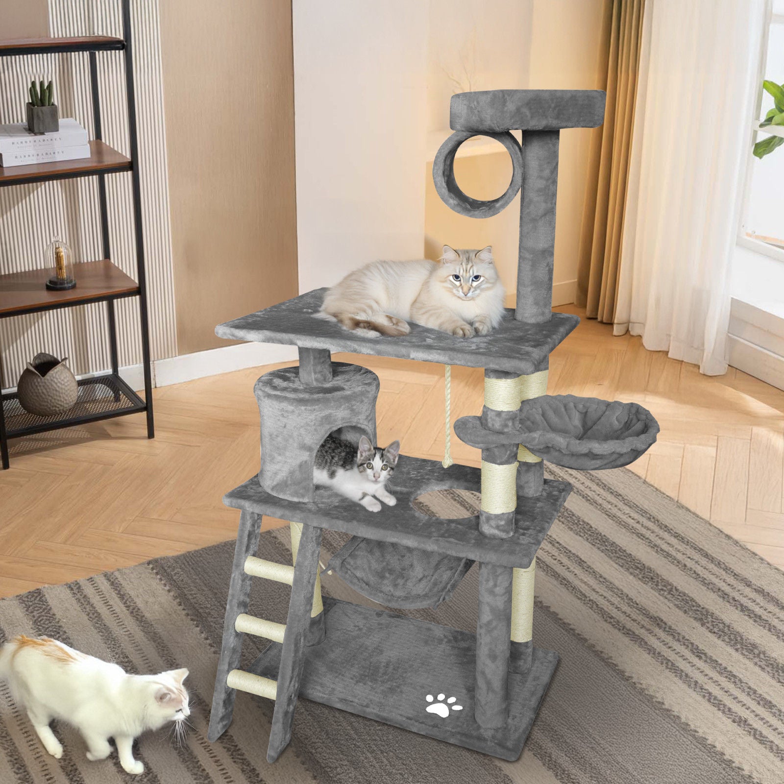 Cat Scratching Posts: Grey Cat Tree Tower Condo Scratching Post Bed Stand 1.4M