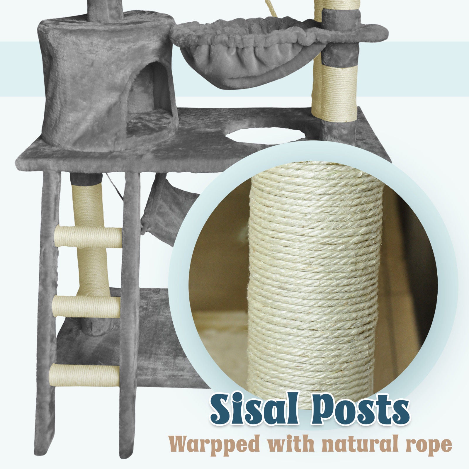 Cat Scratching Posts: Grey Cat Tree Tower Condo Scratching Post Bed Stand 1.4M