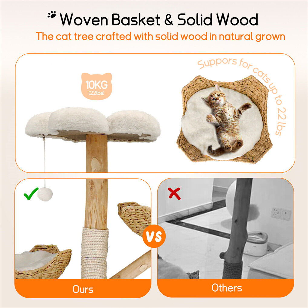 Cat Scratching Posts: Cat Tree Scratcher Plush Sisal Willow Wood w Basket Cushion