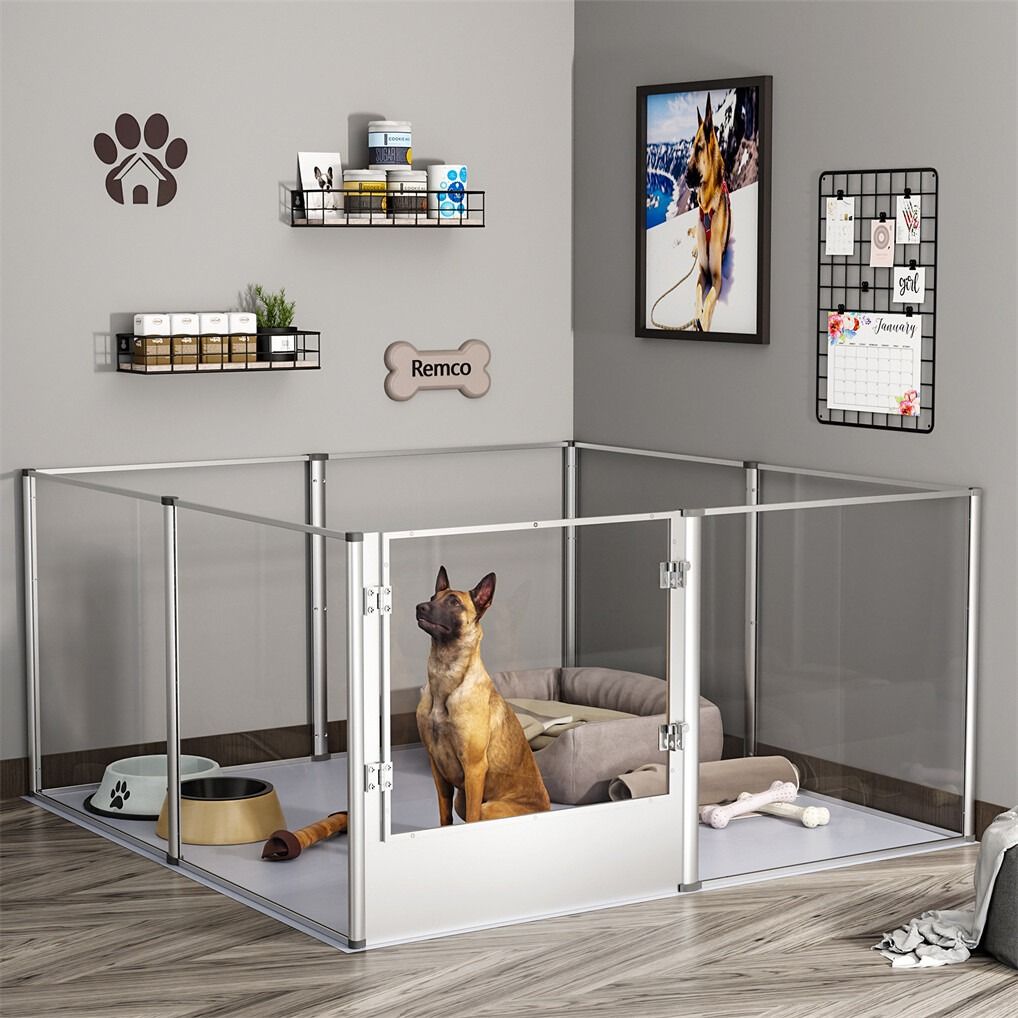 Dog Playpens & Gates: Large Acrylic Dog Playpen 163x102.5x80CM, 6 Panels