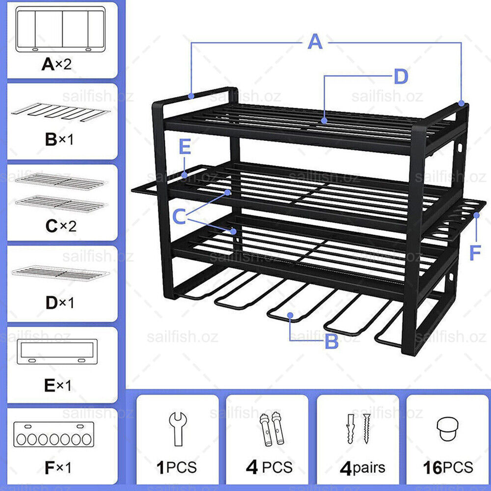 Kitchen & Bathroom DIY: 4-Layer Heavy Duty Drill Holder Wall Mount Tool Rack Organizer,