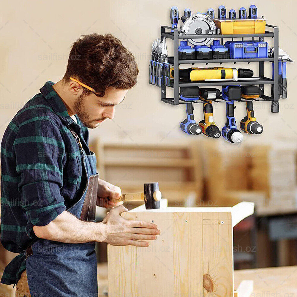 Kitchen & Bathroom DIY: 4-Layer Heavy Duty Drill Holder Wall Mount Tool Rack Organizer,