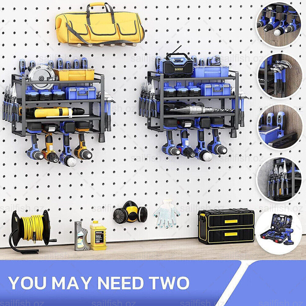 Kitchen & Bathroom DIY: 4-Layer Heavy Duty Drill Holder Wall Mount Tool Rack Organizer,