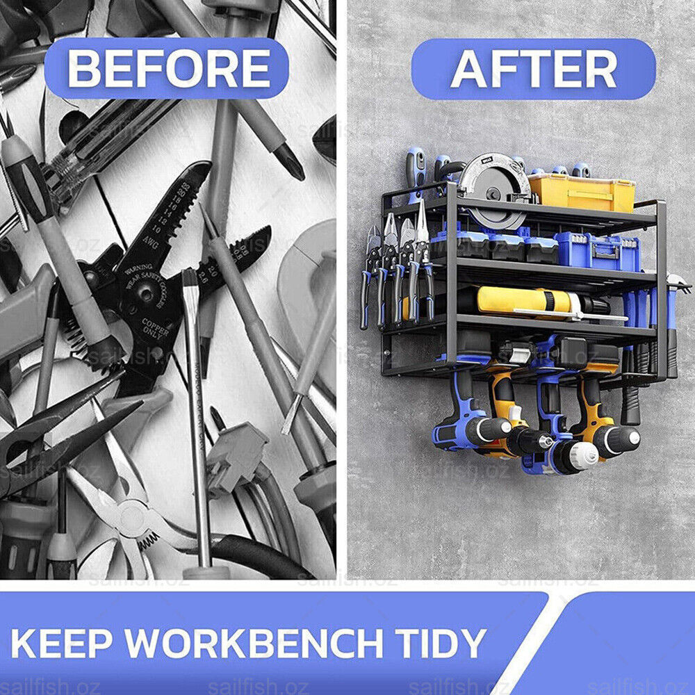 Kitchen & Bathroom DIY: 4-Layer Heavy Duty Drill Holder Wall Mount Tool Rack Organizer,