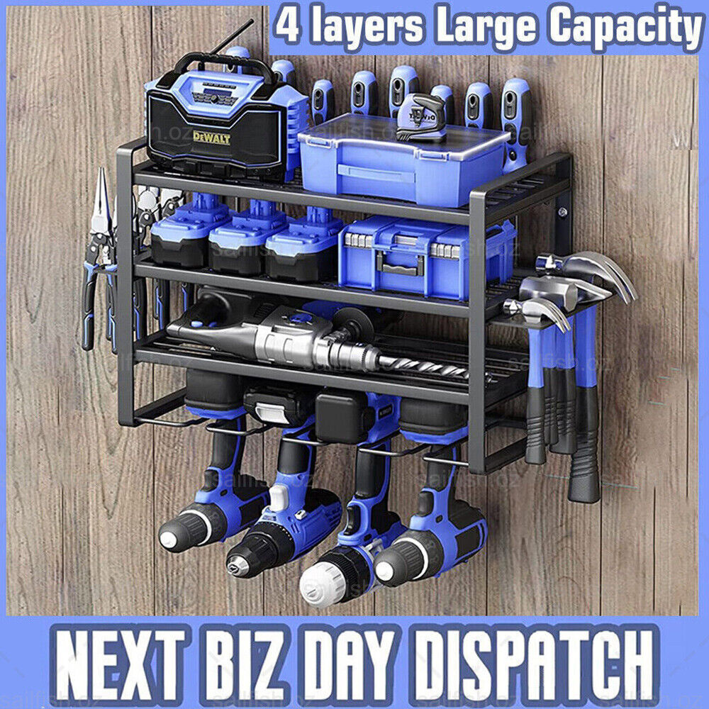 Kitchen & Bathroom DIY: 4-Layer Heavy Duty Drill Holder Wall Mount Tool Rack Organizer,