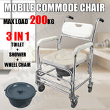 Mobility & Accessibility: Aluminum Bedside Commode Chair 200kg Mobile Shower Toilet Wheelchair