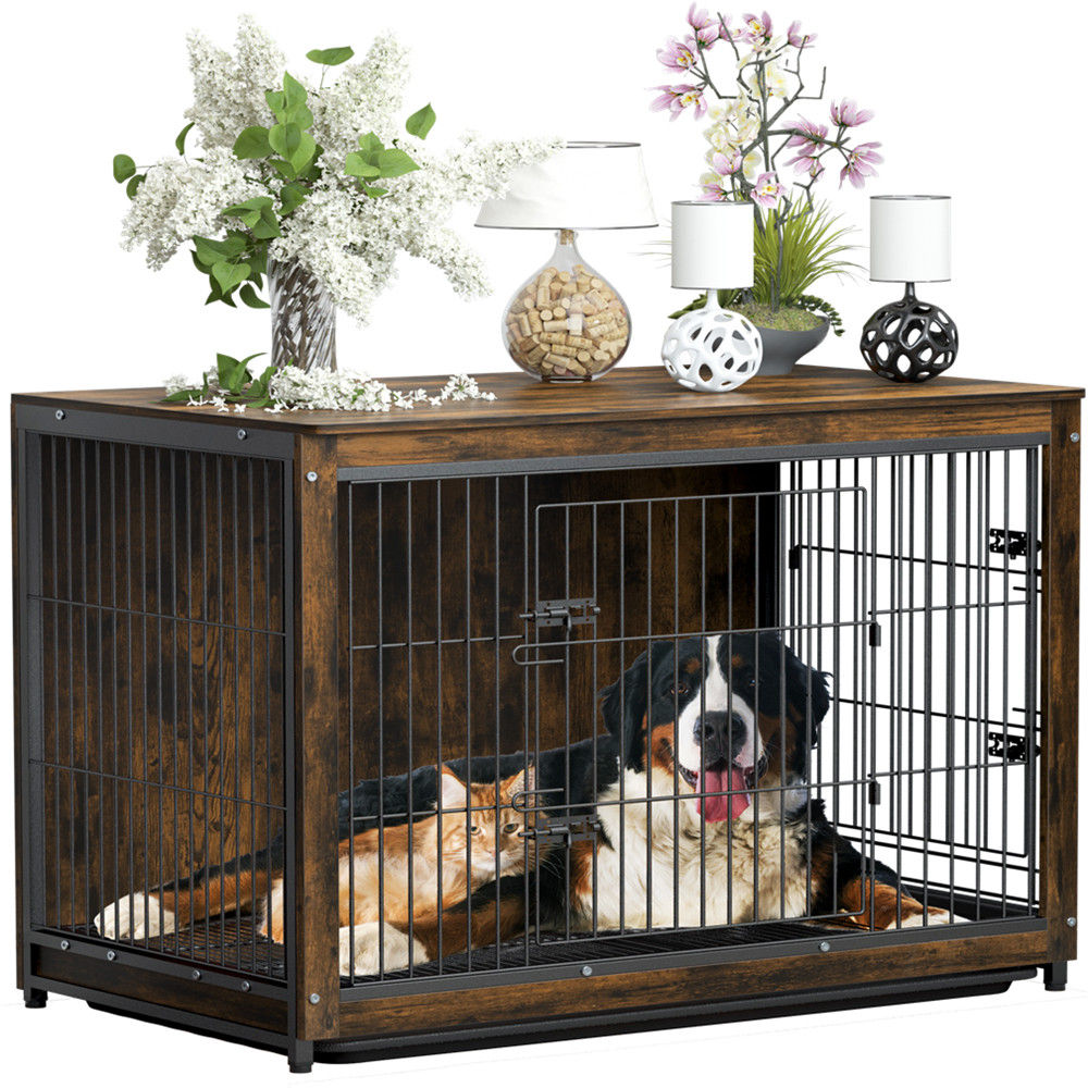 Dog Beds: Large Wooden Dog Crate Kennel End Table Nightstand 100x59x74cm