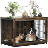 Dog Beds: Large Wooden Dog Crate Kennel End Table Nightstand 100x59x74cm