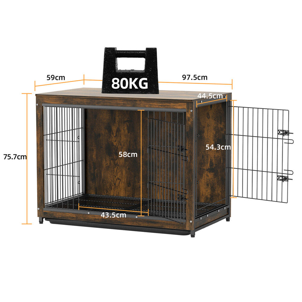 Dog Beds: Large Wooden Dog Crate Kennel End Table Nightstand 100x59x74cm