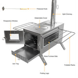 BBQ Tools: Stainless Steel Wood Burning Stove 1 Burner Camping BBQ with Chimney