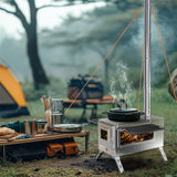 BBQ Tools: Stainless Steel Wood Burning Stove 1 Burner Camping BBQ with Chimney