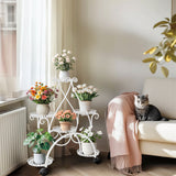 Garden Ornaments: Movable Metal Plant Stand Garden Cart Indoor/Outdoor Decor