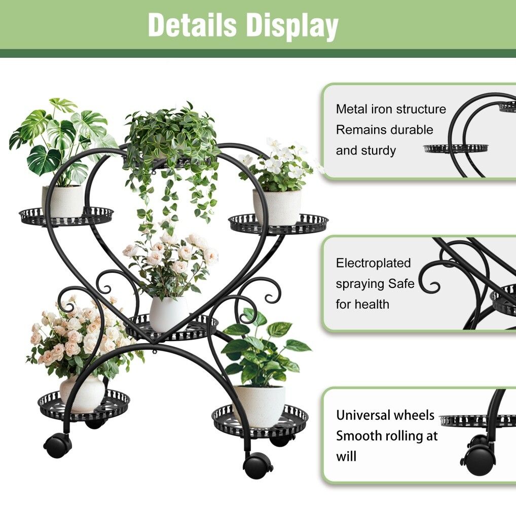 Gardening Tools: Rolling Metal Plant Stand Indoor Outdoor Garden Display Shelf