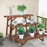 Garden Ornaments: Pine Wood 3pcs Plant Stand Ladder Garden Flower Display