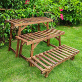 Garden Ornaments: Pine Wood 3pcs Plant Stand Ladder Garden Flower Display
