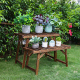 Garden Ornaments: Pine Wood 3pcs Plant Stand Ladder Garden Flower Display