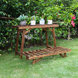 Garden Ornaments: Pine Wood 3pcs Plant Stand Ladder Garden Flower Display