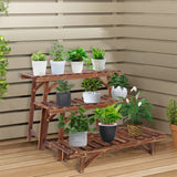 Garden Ornaments: Pine Wood 3pcs Plant Stand Ladder Garden Flower Display