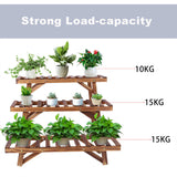 Garden Ornaments: Pine Wood 3pcs Plant Stand Ladder Garden Flower Display
