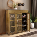 Clothing & Wardrobe Storage: Wooden Shoe Rack XL 4 Tier 3 Doors Drawers Shelves Cabinet Organizer