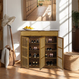 Clothing & Wardrobe Storage: Wooden Shoe Rack XL 4 Tier 3 Doors Drawers Shelves Cabinet Organizer