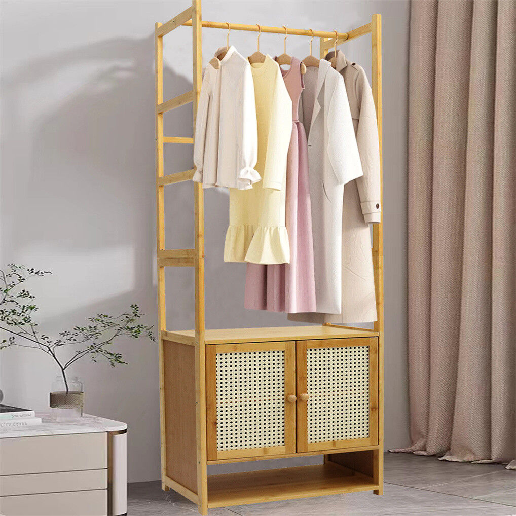 Clothing & Wardrobe Storage: Bamboo Clothes Rack Coat Stand 168cm High Polish 53cm Length