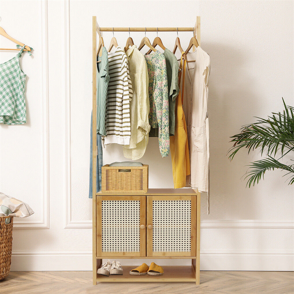 Clothing & Wardrobe Storage: Bamboo Clothes Rack Coat Stand 168cm High Polish 53cm Length