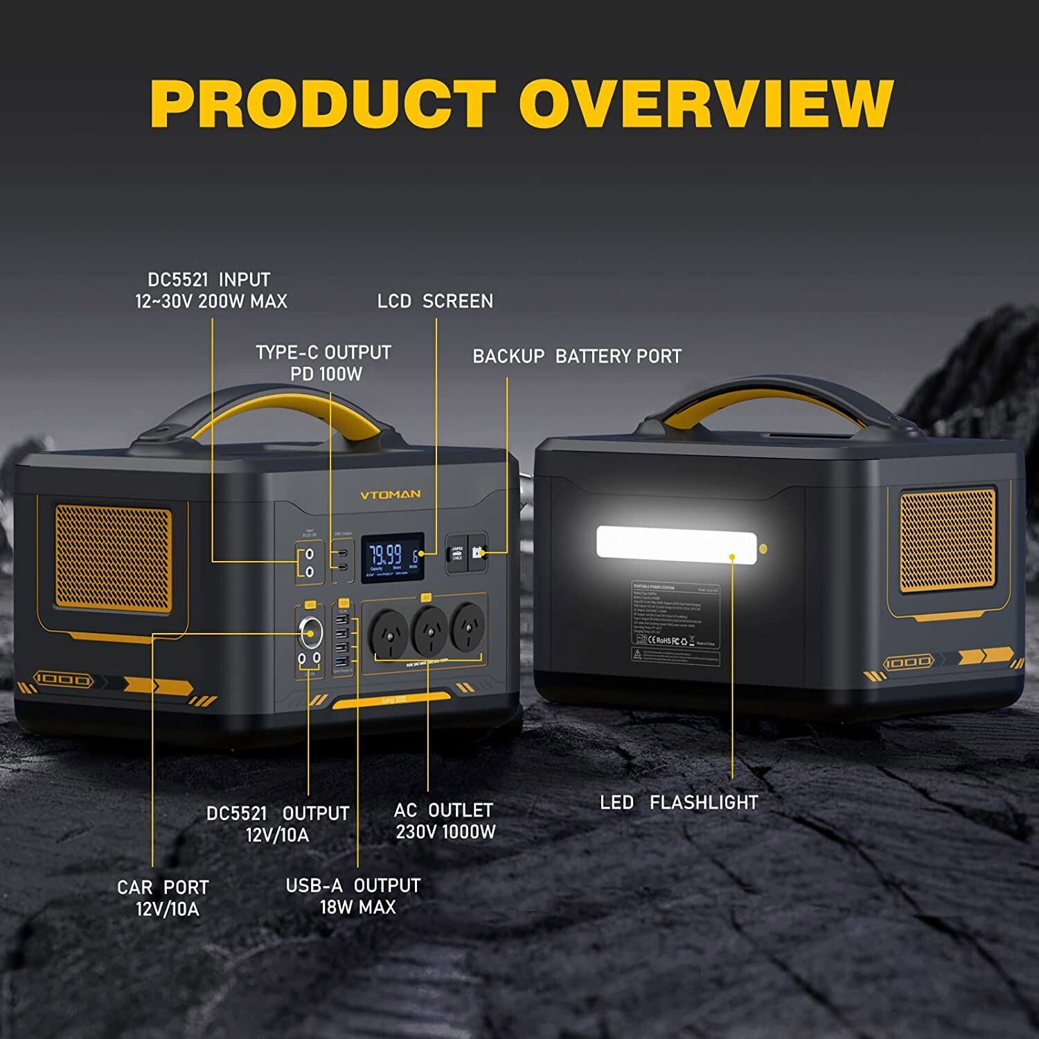 1000W 1408Wh Solar Generator 10A Black Portable Power Station