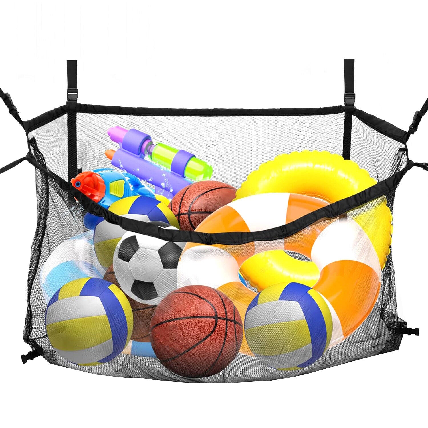 Cat Carriers & Crates: 145x145CM Heavy Duty Pool Toy Storage Net Bag Adjustable Organizer
