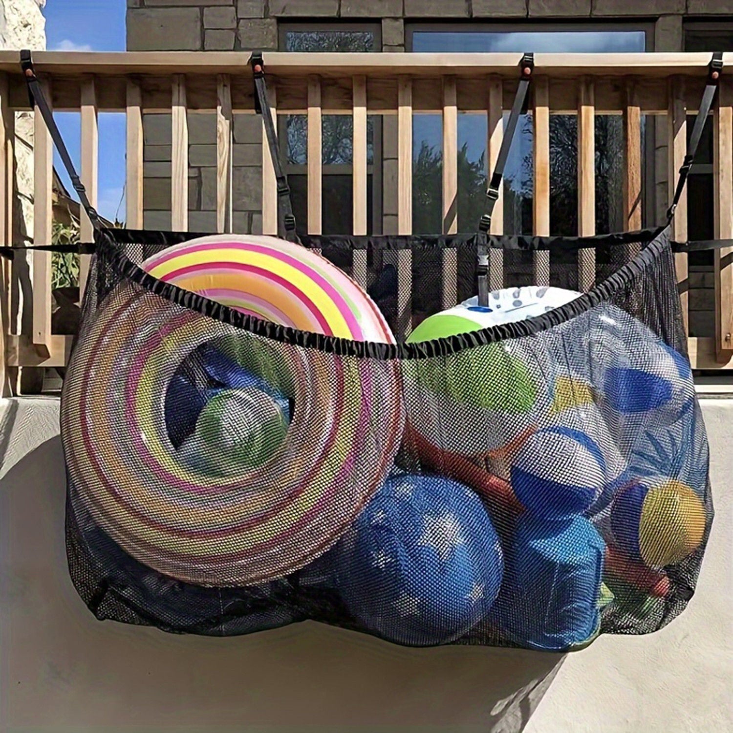 Cat Carriers & Crates: 145x145CM Heavy Duty Pool Toy Storage Net Bag Adjustable Organizer