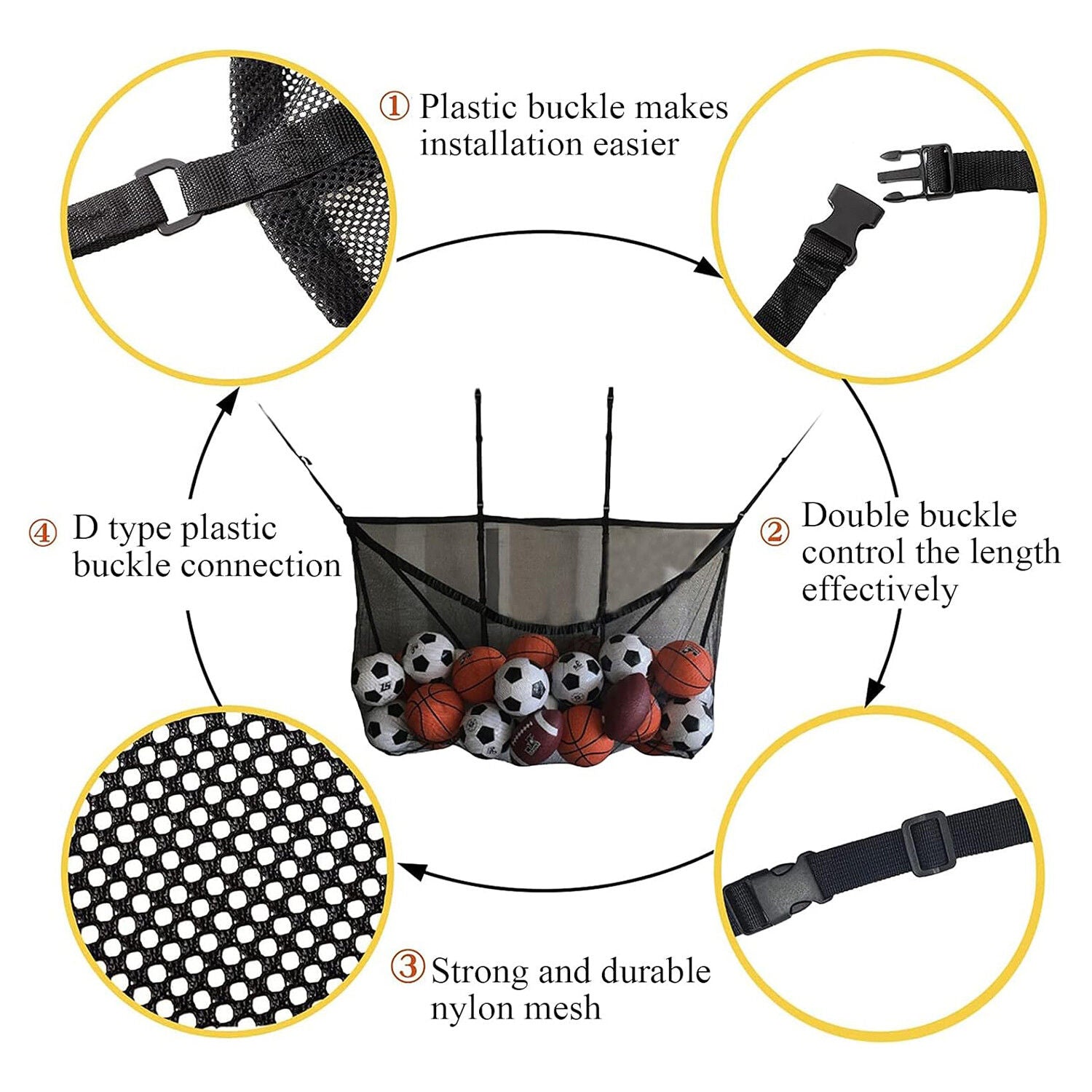 Cat Carriers & Crates: 145x145CM Heavy Duty Pool Toy Storage Net Bag Adjustable Organizer