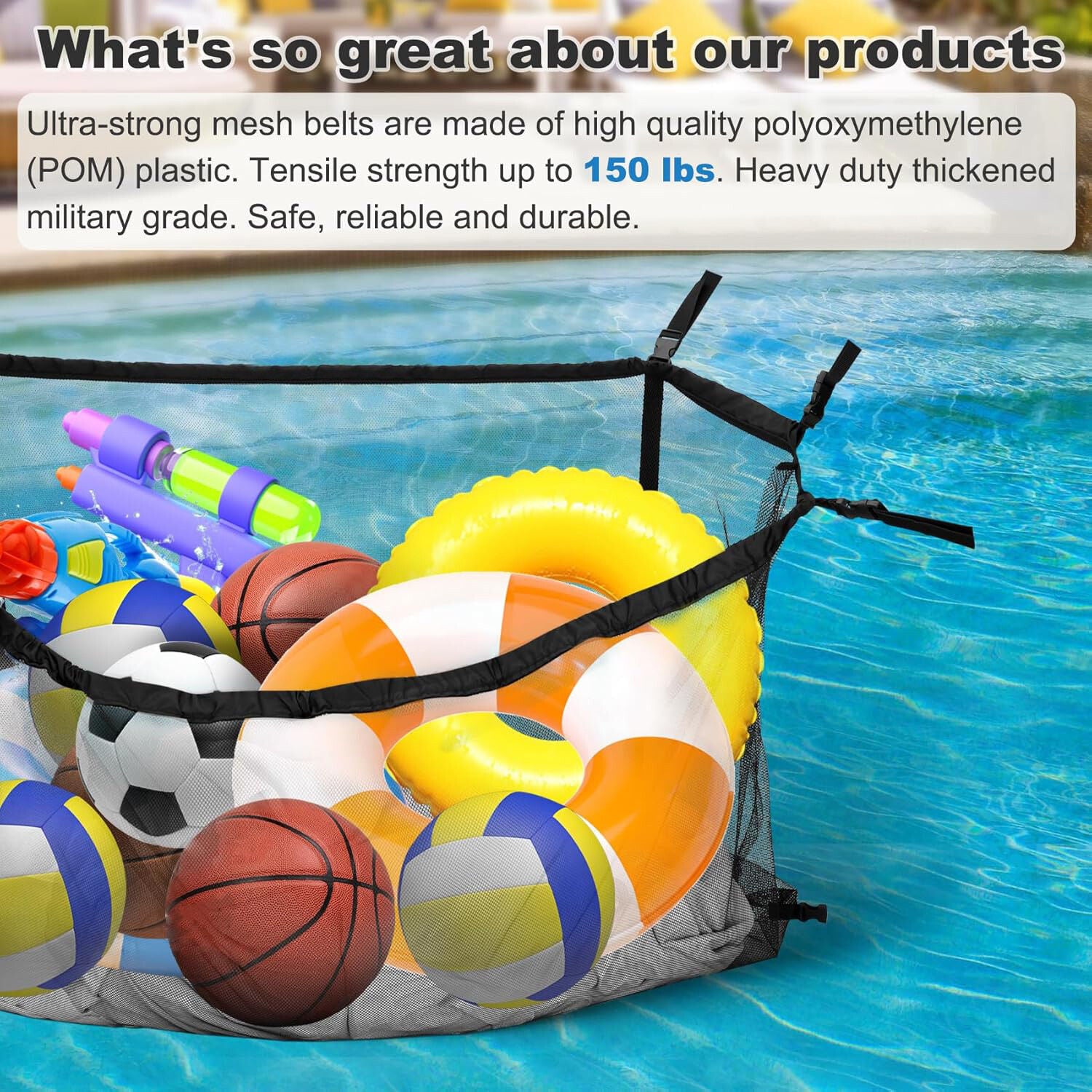 Cat Carriers & Crates: 145x145CM Heavy Duty Pool Toy Storage Net Bag Adjustable Organizer