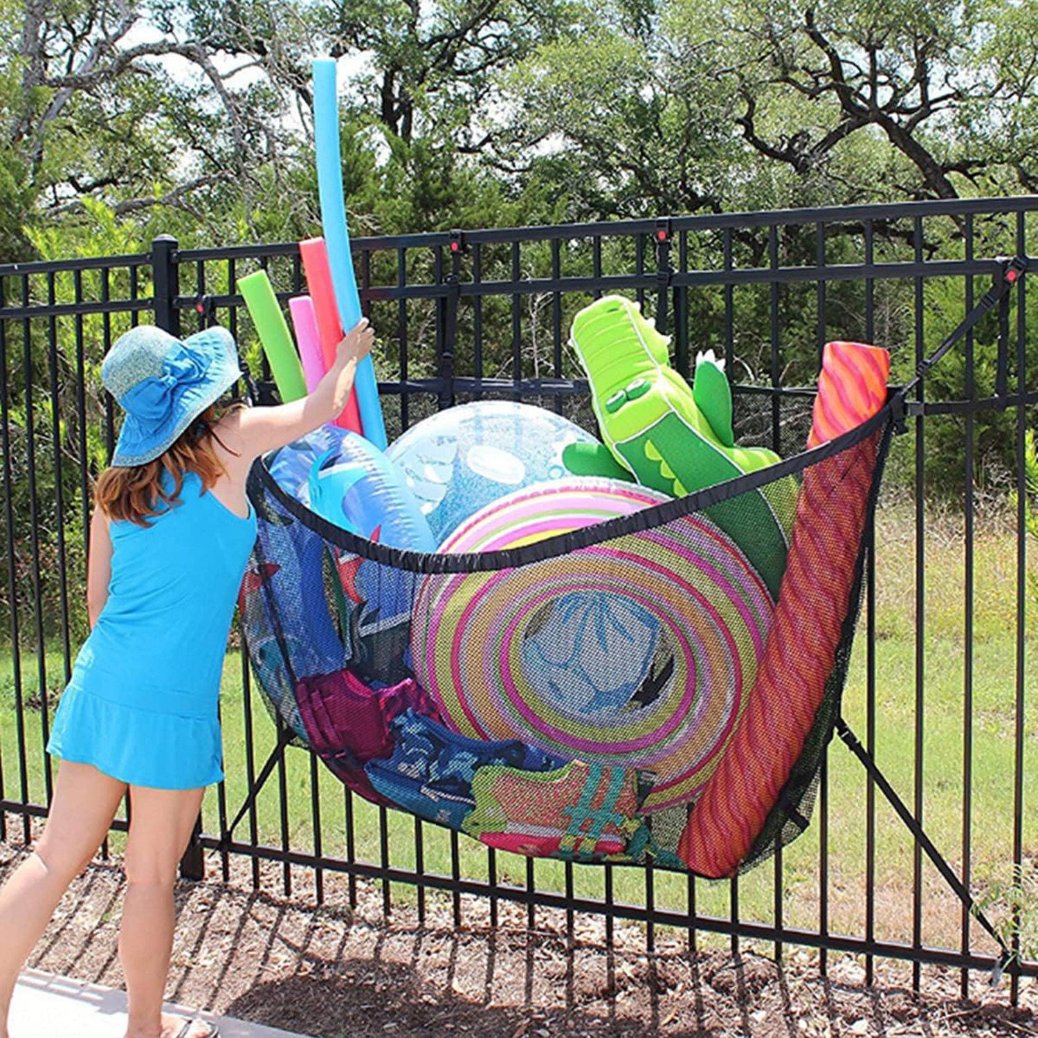 Cat Carriers & Crates: 145x145CM Heavy Duty Pool Toy Storage Net Bag Adjustable Organizer