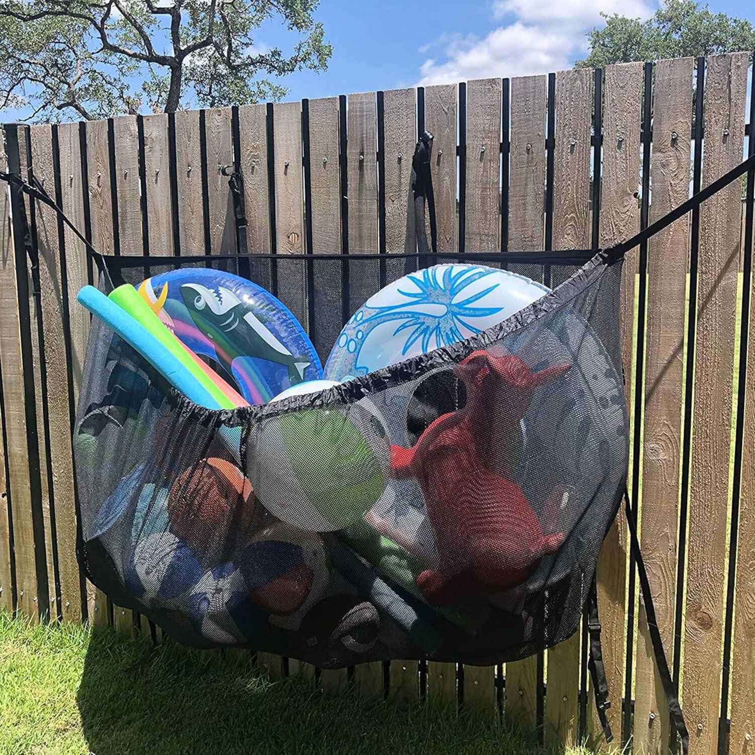 Cat Carriers & Crates: 145x145CM Heavy Duty Pool Toy Storage Net Bag Adjustable Organizer