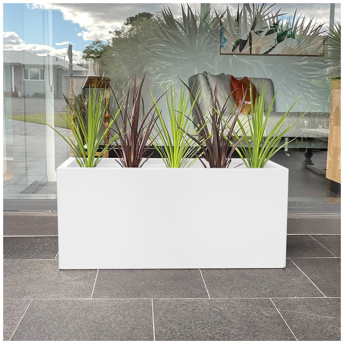 Artificial Flowers & Plants: Designer Planter Box 900 x 340 x 400mm Vibrant White