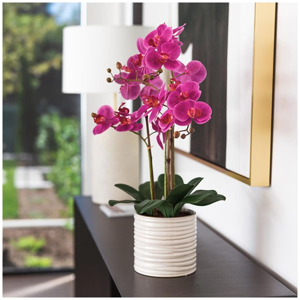 Artificial Flowers & Plants: Artificial Orchid With Ribbed Pot 67cm Pink
