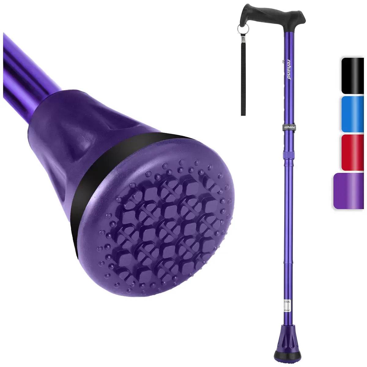 Adjustable Purple Walking Stick with Folding Design and Shock Absorbing Tip