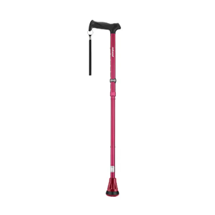 Red Walking Stick with Adjustable Height and Folding Design