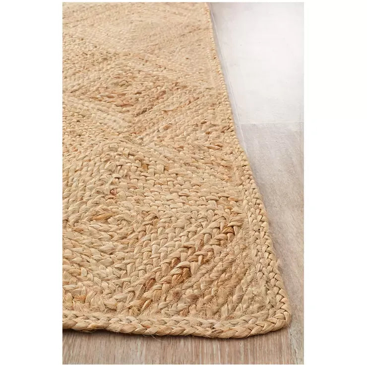 Natural Jute Rug 320 x 230cm with Diamond Pattern
