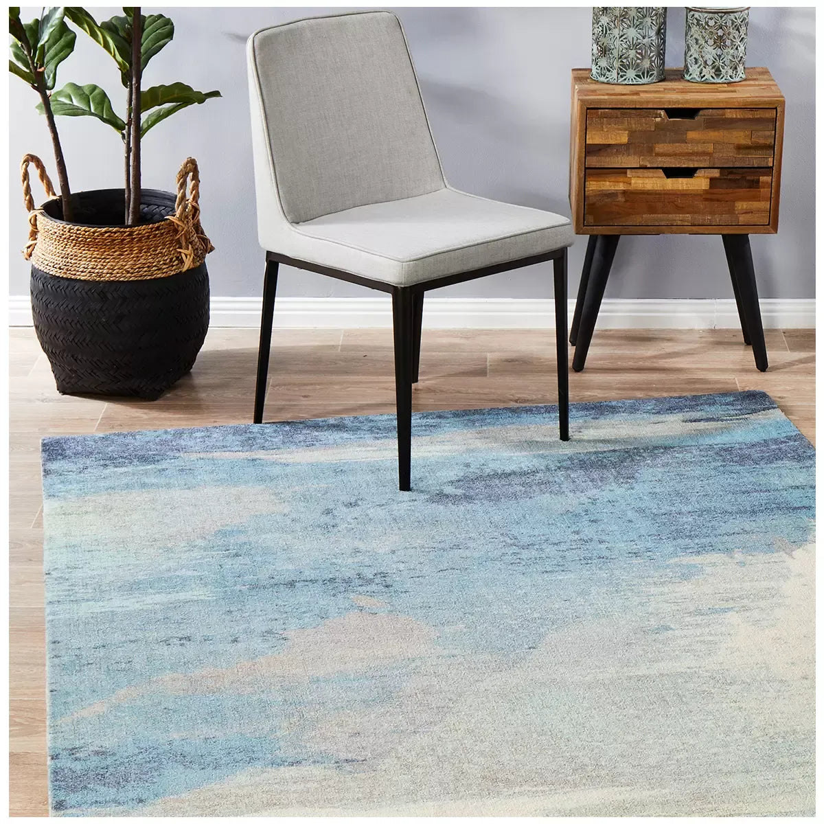 City Blue Rug 280 x 190cm - Contemporary Design with Hand-Carved Short Pile