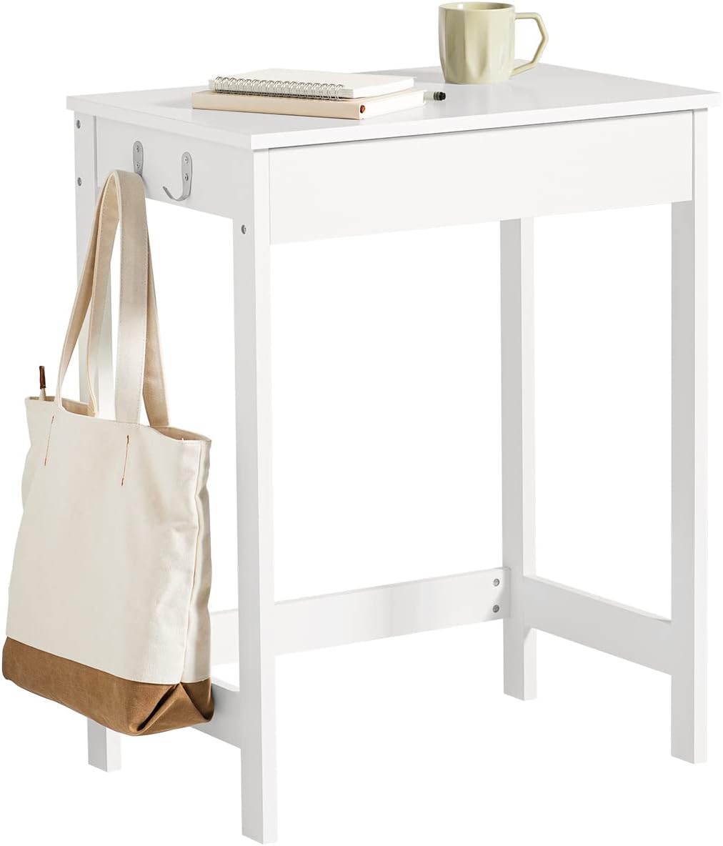 Desks: Small White Desk with Drawer Hooks