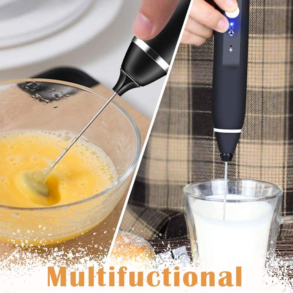 Coffee Machines & Accessories: Black Rechargeable Electric Milk Frother Handheld (3 Speeds)