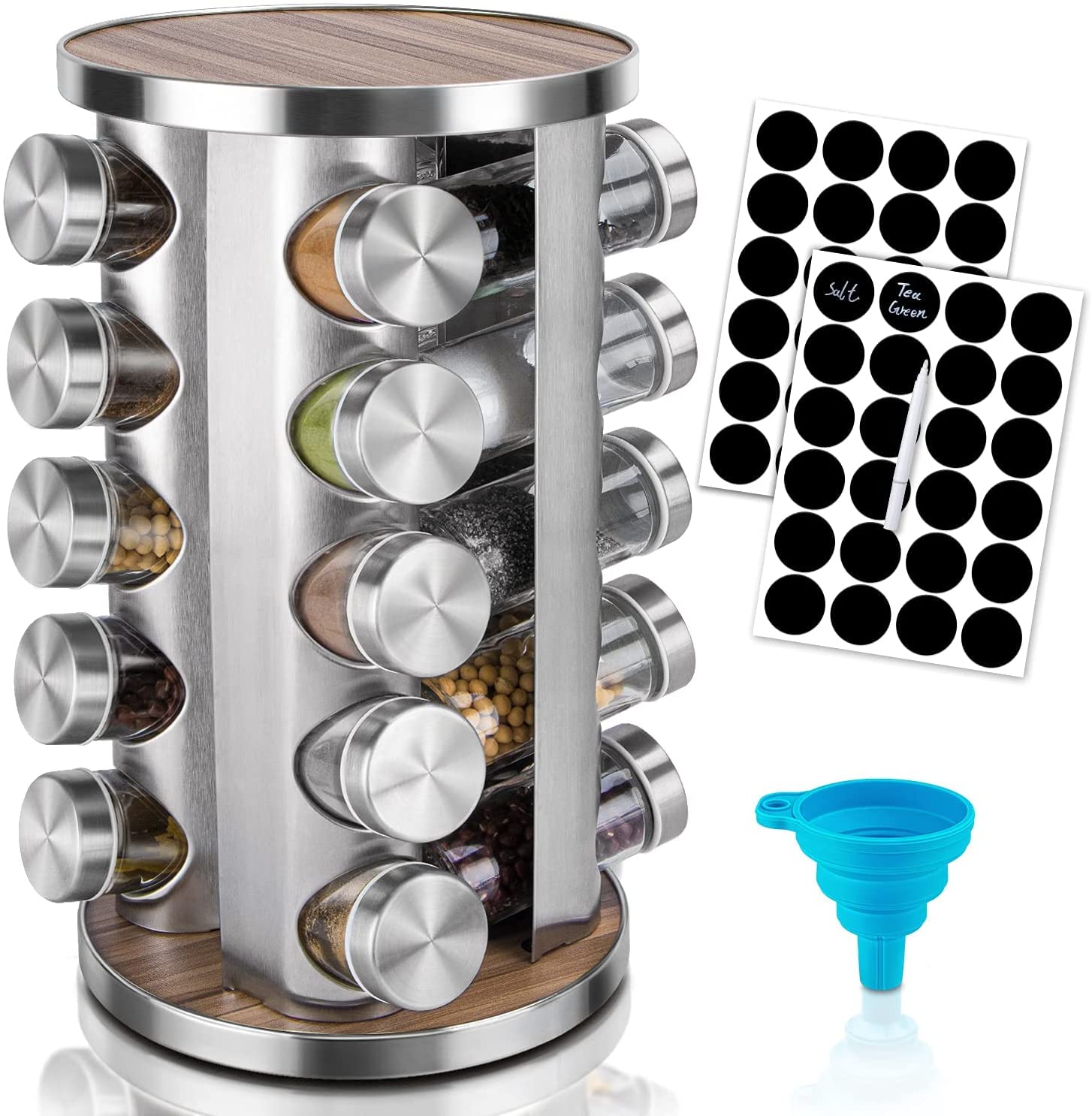 Kitchen & Bathroom DIY: Rotating Spice Rack Organizer with 20 Pieces Jars for Kitchen