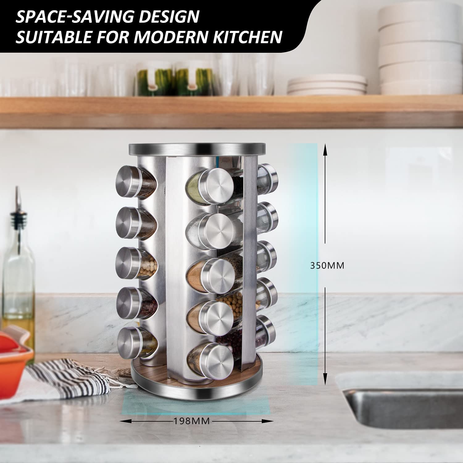 Kitchen & Bathroom DIY: Rotating Spice Rack Organizer with 20 Pieces Jars for Kitchen