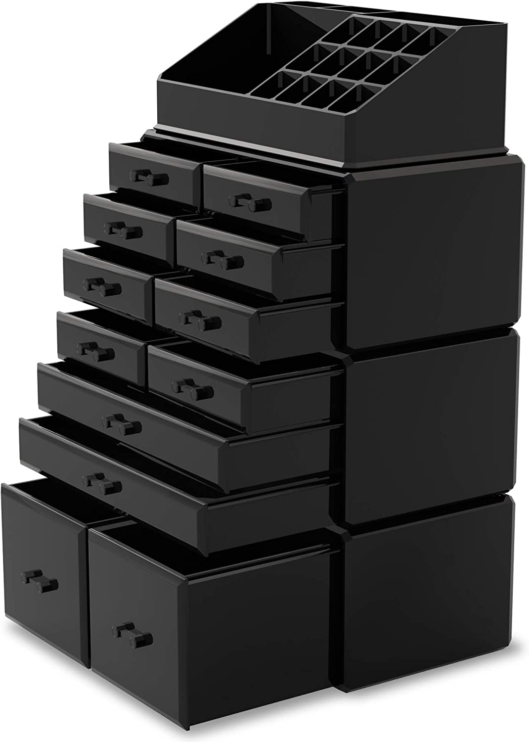 Makeup Organisation & Storage: Makeup Cosmetic Organizer Storage with 12 Drawers Display Boxes (Black)