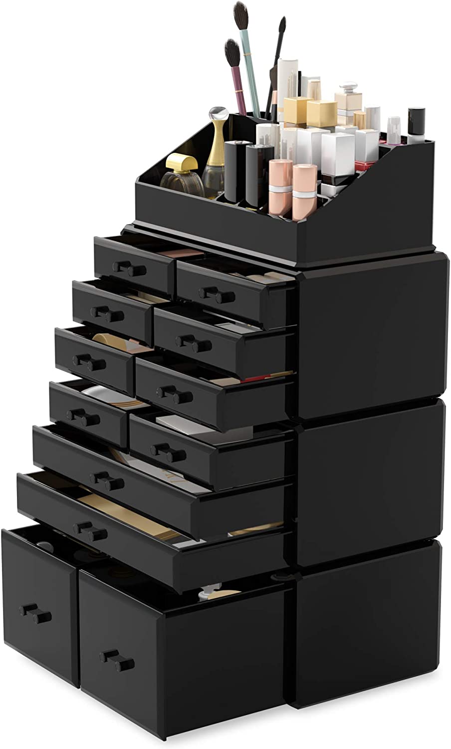 Makeup Organisation & Storage: Makeup Cosmetic Organizer Storage with 12 Drawers Display Boxes (Black)