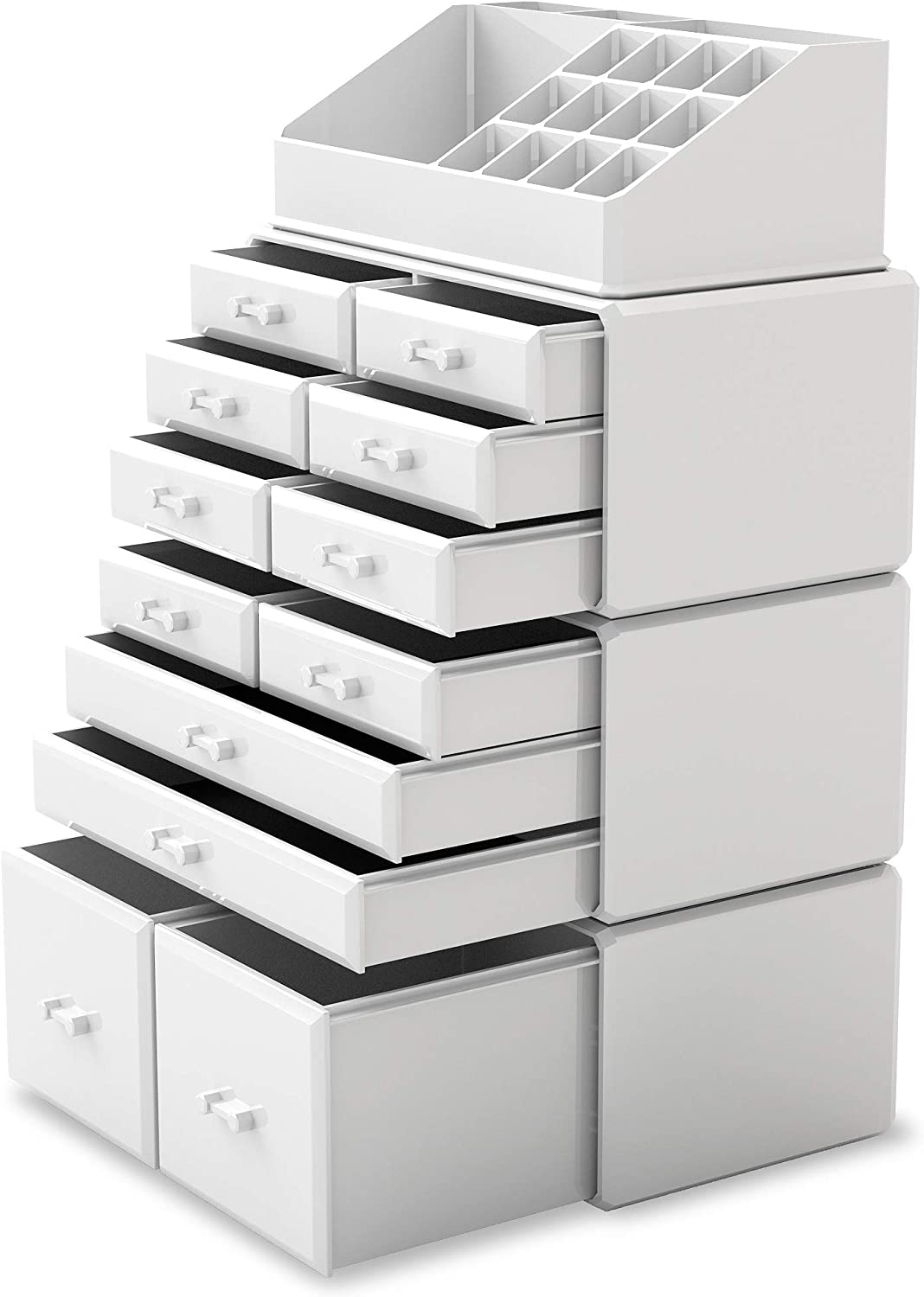 Makeup Organisation & Storage: Makeup Cosmetic Organizer Storage with 12 Drawers Display Boxes (White)