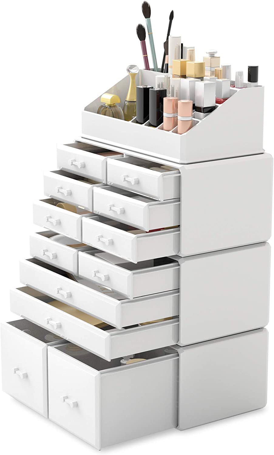 Makeup Organisation & Storage: Makeup Cosmetic Organizer Storage with 12 Drawers Display Boxes (White)